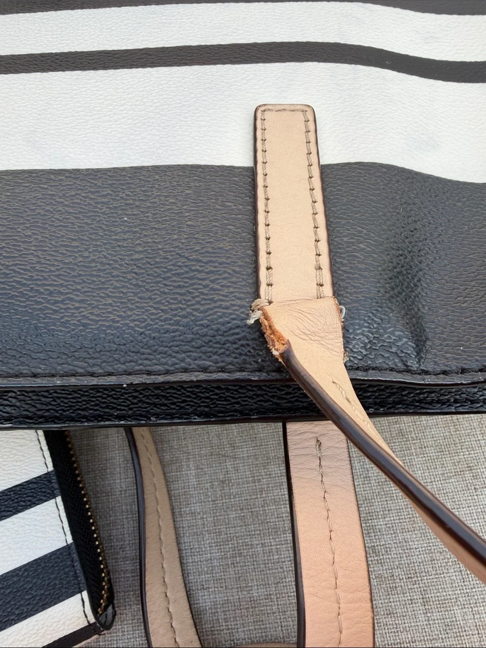 kate spade Black and White Striped Tote with Beige Handles and Matching Wallet